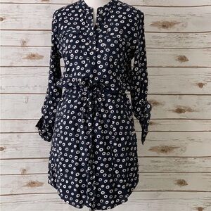 Ann Taylor LOFT navy/white floral partial button EC Small tunic dress